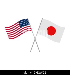 American and Japanese flags vector isolated on white background Stock Vector