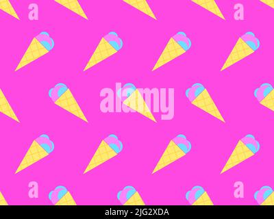 Ice cream cone seamless pattern. Ice cream in a wafer-style cone. Summer background with ice cream in pop art style. Design for banners, promotional p Stock Vector
