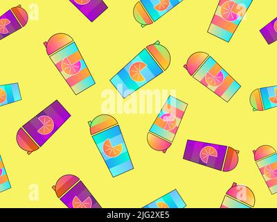 Fruit smoothie seamless pattern. Shaker with orange juice. Drink for a healthy lifestyle. Design for banners, promotional products and wrapping paper. Stock Vector