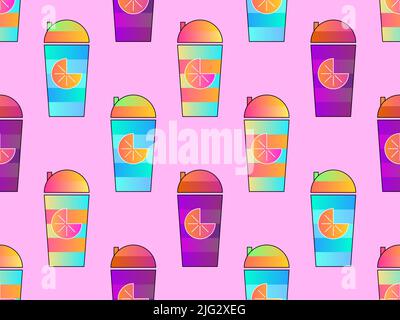 Fruit smoothie seamless pattern. Shaker with orange juice. Drink for a healthy lifestyle. Design for banners, promotional products and wrapping paper. Stock Vector