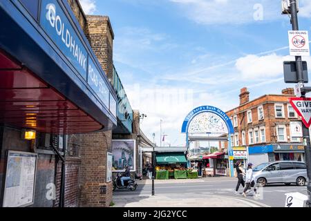 London- June 2022: Goldhawk Road station on Goldhawk Road and Shepherds Bush Market-  a busy high street retail area Stock Photo