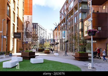 Street scene in the Rotermann quarter Tallinn, an area of Tallinn with modern and older architecture, next to the old town, Tallinn, Estonia Europe Stock Photo