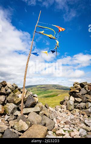 View of The Cheviot from the cairn on the summit of Windy Gyle, border between England and Scotland in Northumberland Stock Photo