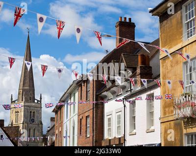 The historic East Saint Helens street, lined with lovely old houses, runs from Abingdon Museum- and the town centre - to the medieval St Helens Church Stock Photo