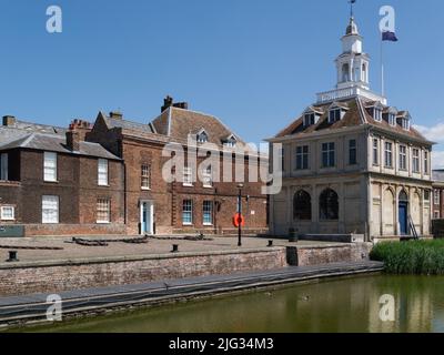 View one of King's Lynn's most treasured historic buildings is iconic 17th-century Custom House overlooking  site of  town's medieval harbour Norfolk Stock Photo