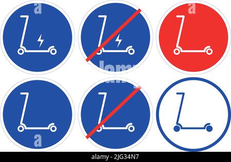 Vector illustration. Road signs icons electric scooter icon Prohibition signs and permission signs Traffic Laws Stock Vector