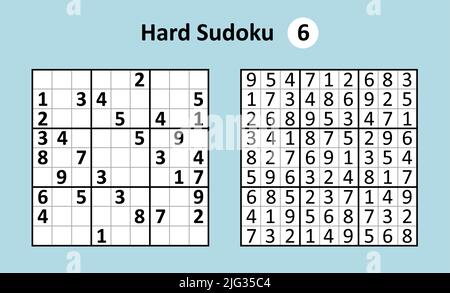 Sudoku game with answers. Hard complexity. Simple vector Stock Vector