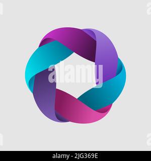 Colorful intertwined circle logo. Multicolored business corporate template. Connection, community, unity, strength symbol. Round chain made of loops Stock Vector
