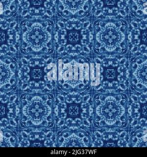 Portuguese azulejo tiles. Blue Monochrome gorgeous seamless patterns. For wallpaper, textile print, surface texture, pillows, towels, linens Stock Photo