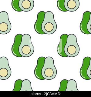 Avocado seamless pattern vector. Background with whole and half avocado fruits. Food print for packaging and design. Green berries on white background Stock Vector