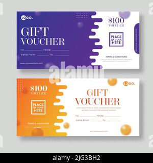 Gift Voucher Or Coupon, Certificate Banner Design In Two Color Options. Stock Vector
