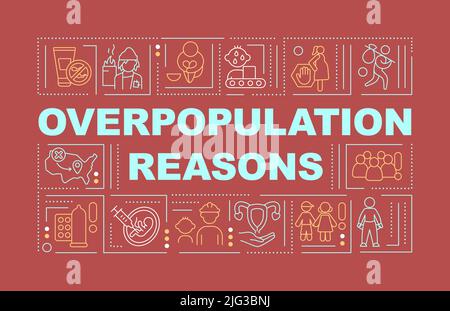 Overpopulation reasons word concepts red banner Stock Vector