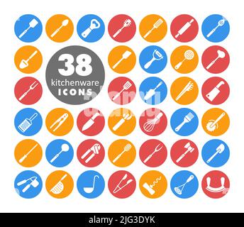 Kitchenware and kitchen appliances vector glyph icon set. Graph symbol for cooking web site and apps design, logo, app, UI Stock Vector
