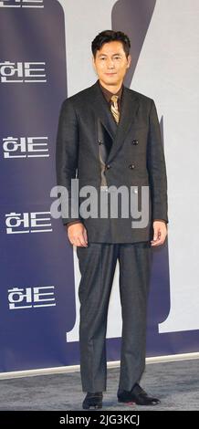 Jung Woo-Sung, July 5, 2022 : South Korean actor Jung Woo-Sung poses at a production press conference for the movie 'Hunt' in Seoul, South Korea. Credit: Lee Jae-Won/AFLO/Alamy Live News Stock Photo