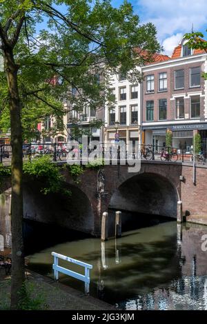 Canal-side living in the beautiful city of Utrecht, south east of Amsterdam in The Netherlands. Modern and traditional architecture mix effortlessly. Stock Photo