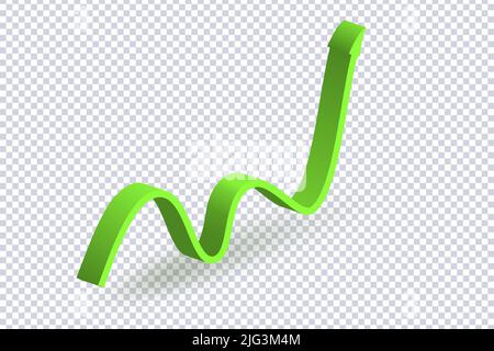 Growing Green Arrow up. Concept of sales symbol icon with realistic 3d arrow moving up. Growth chart sign. Flexible arrow indication statistic. Trade Stock Vector