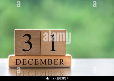 December 31 calendar date text on wooden blocks with copy space for ideas. Copy space and calendar concept Stock Photo