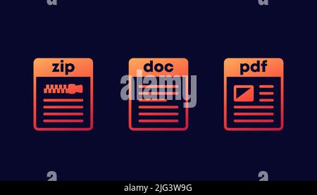 Zip, doc and pdf file icons for web Stock Vector