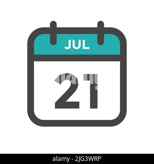 July 21 Calendar Day or Calender Date for Deadline and Appointment Stock Vector