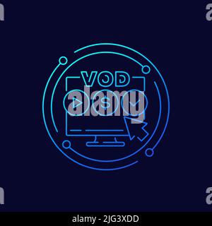 VOD, video on demand line vector icon Stock Vector