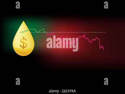 Oil price golden design with line graph showing decrease in oil price. Vector illustration. Stock Vector