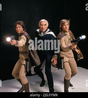 RICHARD HATCH, LORNE GREENE and DIRK BENEDICT in BATTLESTAR GALACTICA (1978), directed by RICHARD A. COLLA. Credit: UNIVERSAL PICTURES / Album Stock Photo