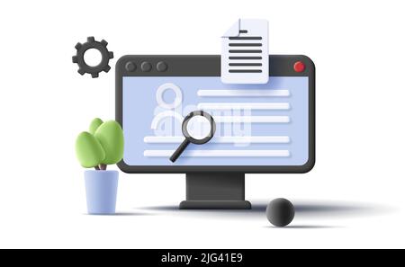 3d icon illustration of a computer with browser and plant. Vector illustration Stock Vector