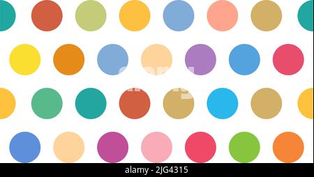 Seamless repeating pattern abstract bright colorful circles shape. Polka dots gift paper print. Modern geometric vintage art.  Stock Vector