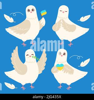 Dove of peace vector set, no war in Ukraine Stock Vector