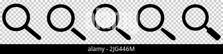Magnifying icons set. Vector illustration isolated on transparent background Stock Vector