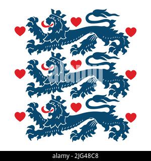 Viking Scandinavian design. Three Scandinavian Heraldic Lions Stock Vector