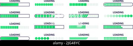 Loading bar. Download progress status, web page loading scale and upload waiting time indicator. Line buffer bars vector set Stock Vector