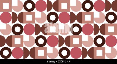 Abstract geometric seamless pattern in shades of brown colors on a white background. Circles, squares Stock Vector