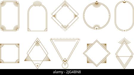 Boho frame. Simple minimal line art badge borders, contour label templates vector set Stock Vector