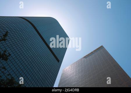 Low Angle View of Two Modern Office Buildings, Los Angeles, California, USA Stock Photo