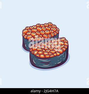 Gunkan Maki Sushi with Ikura and cucumber vector illustration. Battleship Sushi. Japanese Food. Stock Vector