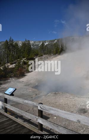 Yellowstone National Park, USA. 5/21-24/2022. Beryl spring is a roadside hot spring in Gibbon Geyser Basin. Easily reached by foot. Large superheated Stock Photo