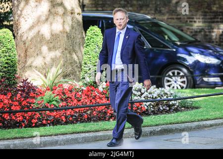 London, UK. 07th July, 2022. Grant Shapps, MP, Secretary of State for Transport.Following the resignation of British Prime Minister Boris Johnson, the new, potentially temporary cabinet ministers are seen in Downing Street as they arrive and depart from their first cabinet meeting at 10 Downing Street. Credit: Imageplotter/Alamy Live News Stock Photo