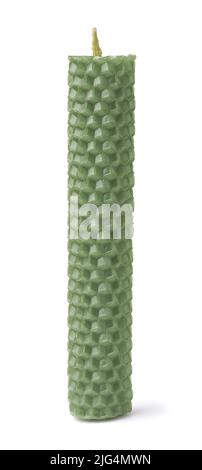Front view of green beeswax honeycomb candle isolated on white Stock Photo