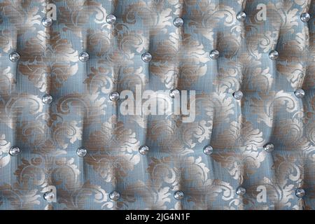 Front view of antique furniture upholstery with embroidery and crystal buttons texture Stock Photo