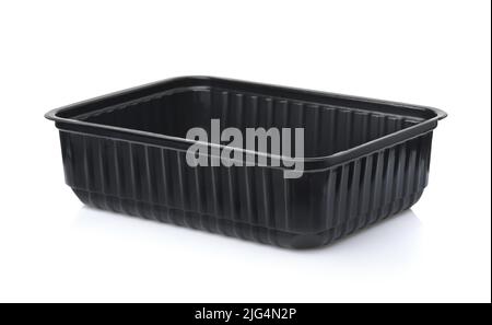 Empty black plastic disposable food container isolated on white Stock Photo