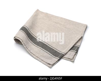 Folded grey linen cloth table napkin isolated on white Stock Photo