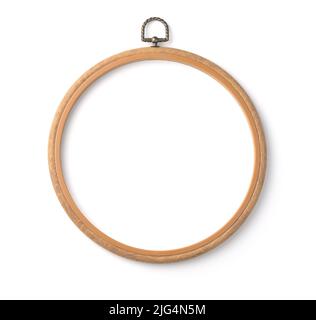 Top view of embroidery cross stitch hoop isolated on white Stock Photo