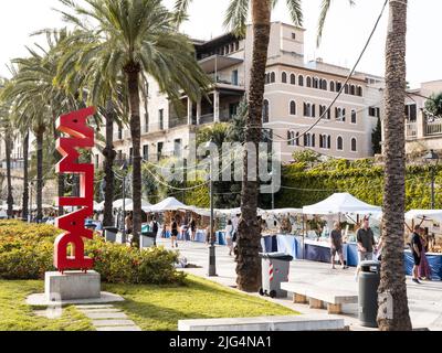 Palma de Mallorca, Spain; June 22nd 2022: Temporary Craft Market on Passeig Sagrera, Palma de Mallorca Stock Photo