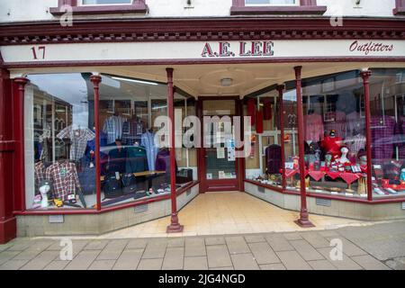 CREDITON, DEVON, UK - APRIL 6, 2022 A. E. Lee Outfitters on the High Street Stock Photo