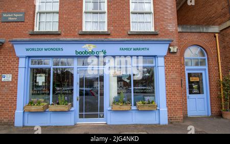 CREDITON, DEVON, UK - APRIL 6, 2022 Baobab café on Market Street Stock Photo