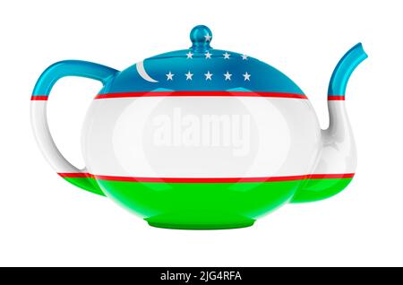 Teapot with Uzbek flag, 3D rendering isolated on white background Stock Photo