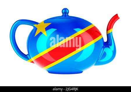 Teapot with Congolese Democratic Republic flag, 3D rendering isolated on white background Stock Photo