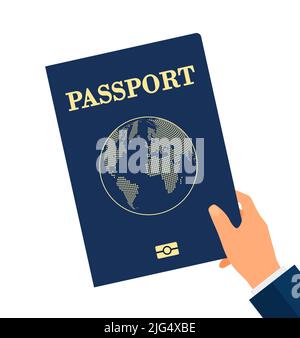 Hand holding immunity passport. Person with vaccination certificate or document flat vector illustration. Health, coronavirus, pandemic, traveling con Stock Vector