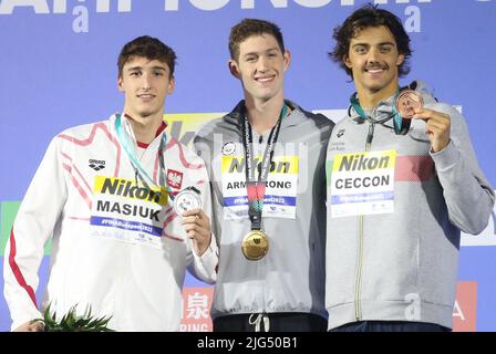 Thomas Ceccon of Italy Podium 50 M Backstroke Men during the 19th FINA ...